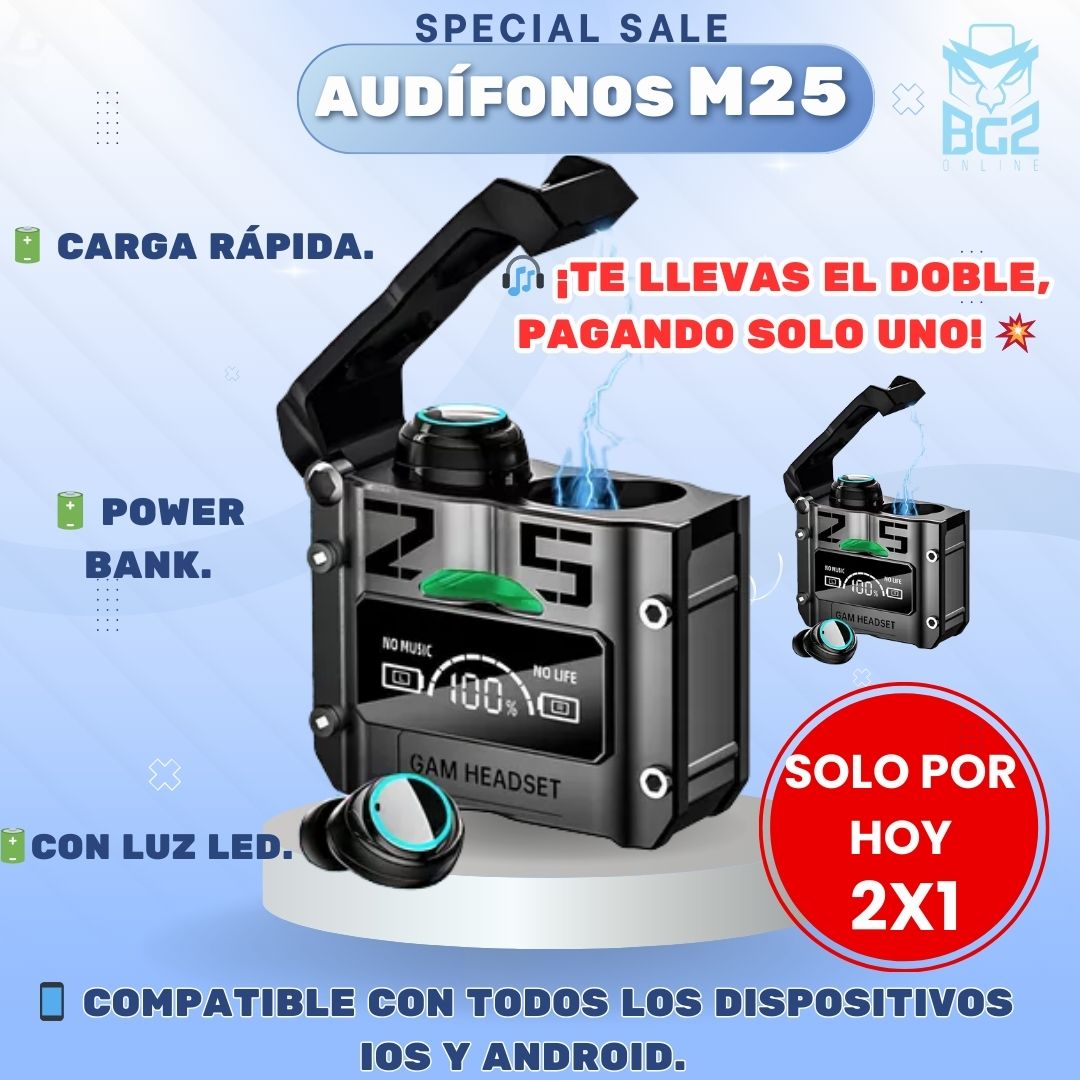 AUDÍFONOS M25 ENERGÍA DURADERA 🚀2X1🎧 - BGZ Online