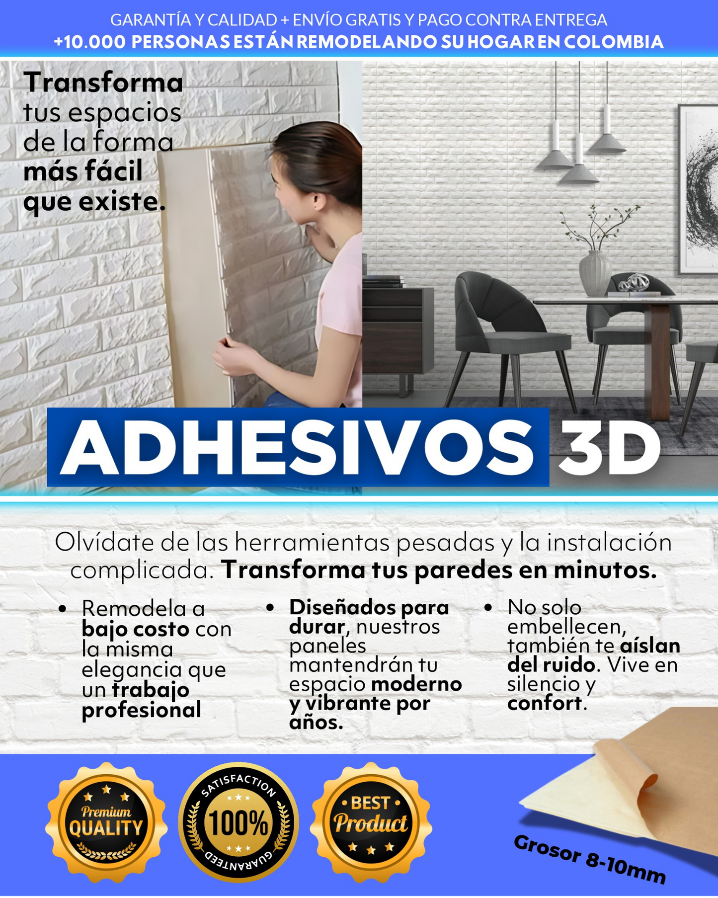 SET X10 PANEL ADHESIVO 3D (70X77 CM CADA PANEL) - BGZ Online