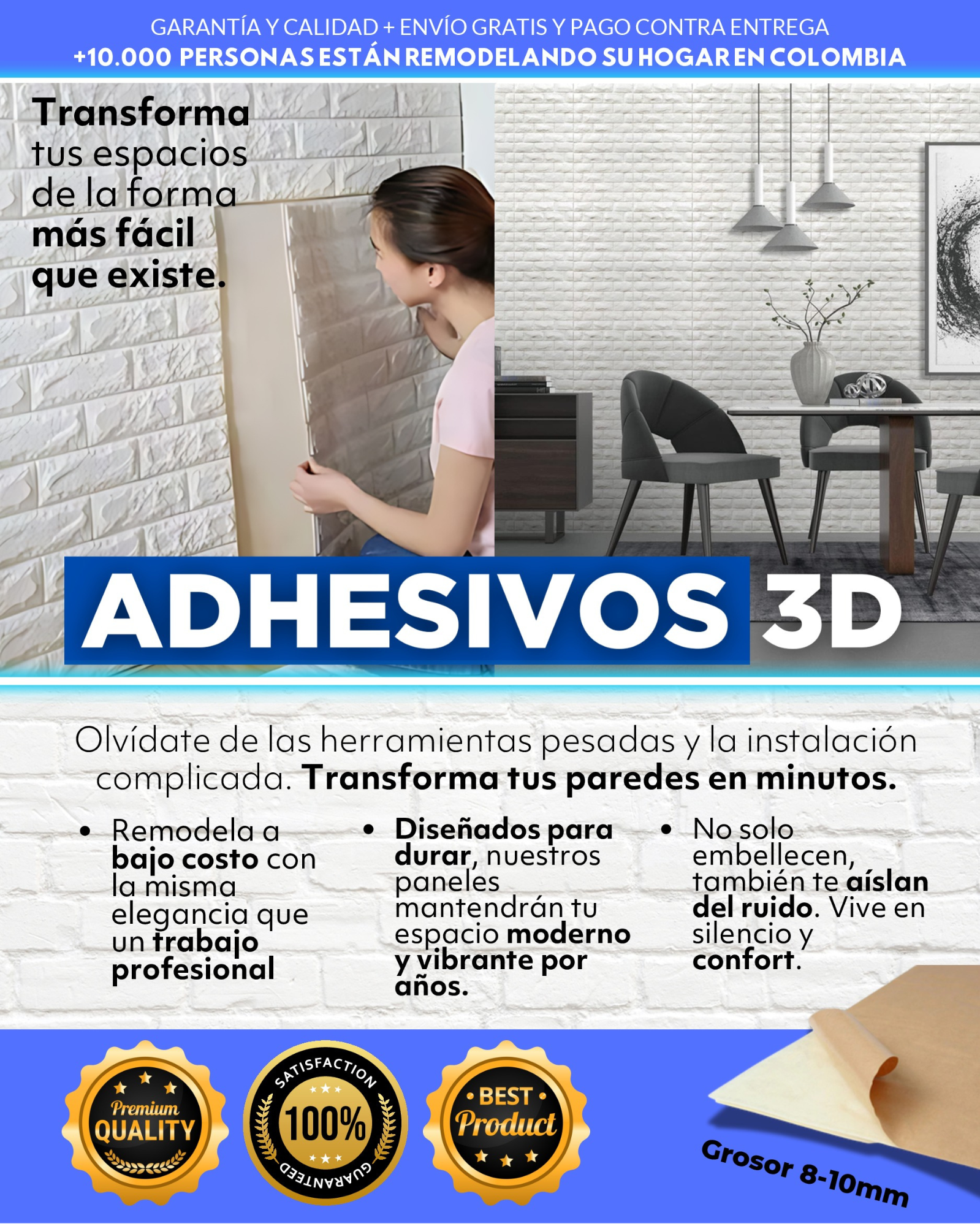 SET X10 PANEL ADHESIVO 3D (70X77 CM CADA PANEL) - BGZ Online